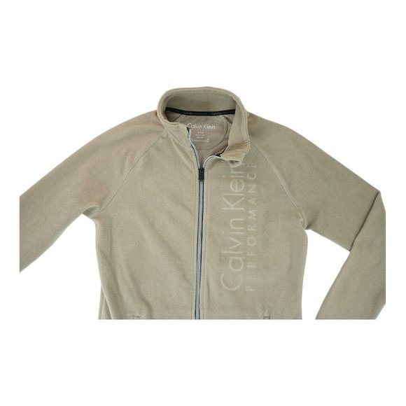 Calvin Klein Fleece Jacket Womens Medium Beige Full‎ Zip Pockets Performance Top - Picture 4 of 7